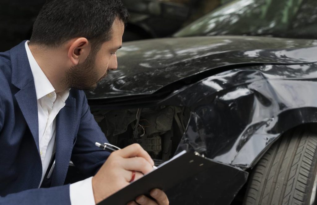 Un sinistre automobile, dont l'expert est entrain d'évaluer ce qui sera prit en charge par l'assurance